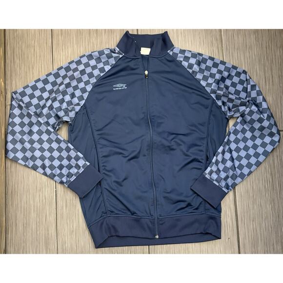 Umbro Men’s Navy Blue Checkerboard Full Zip Track Jacket Soccer Size Large - Picture 1 of 5